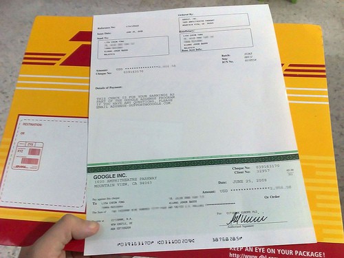 how do I track my adsense cheque via DHL