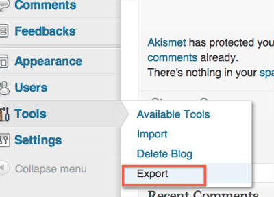 how to export a wordpress blog