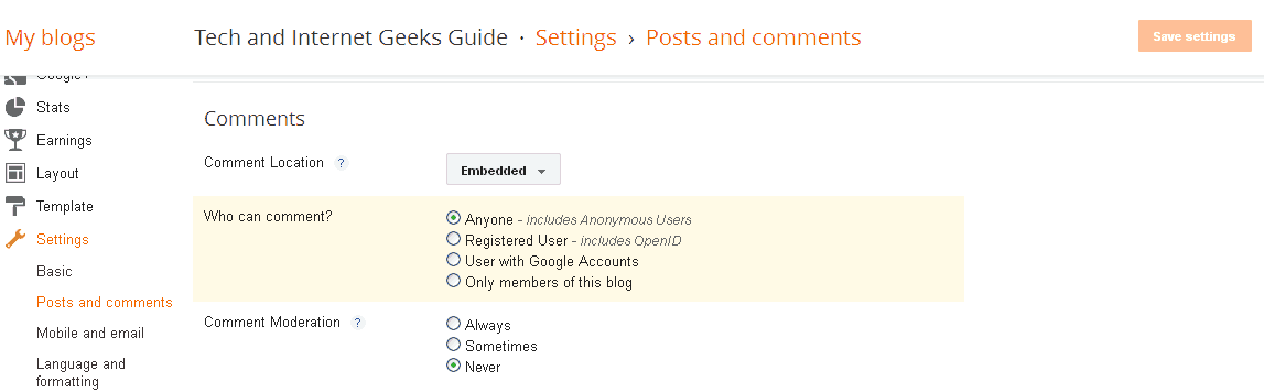 how to enable anonymous blogger comment