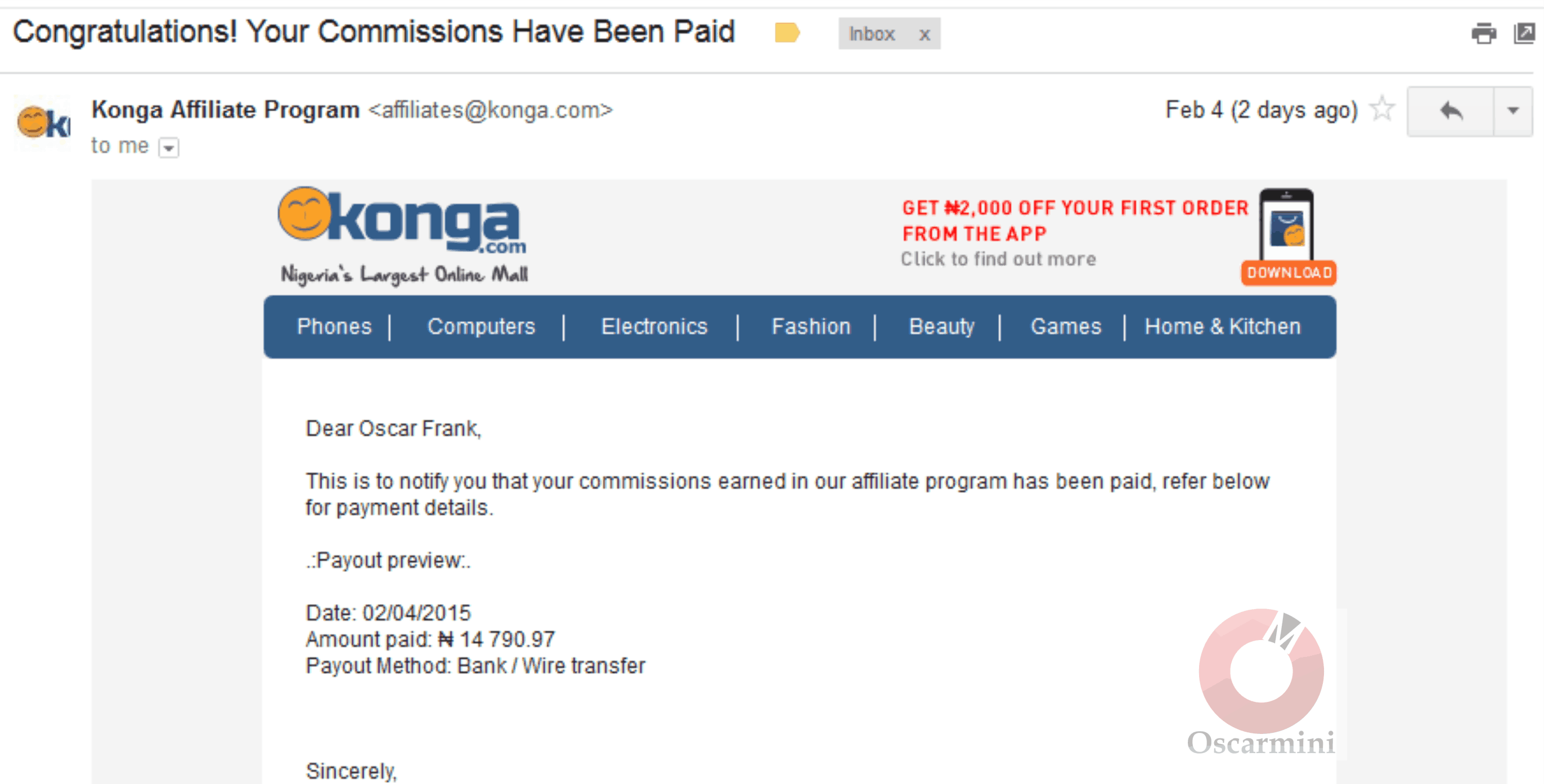 Konga finally pays me my affiliate earnings