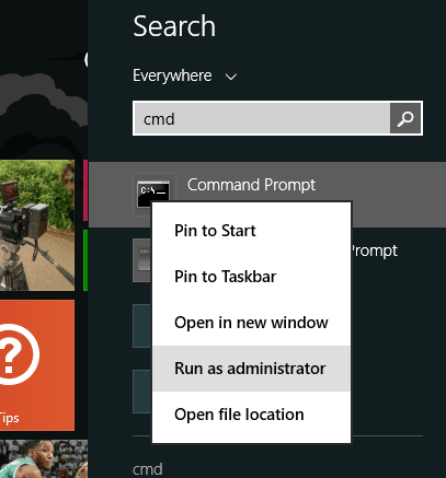 Search command prompt in windows