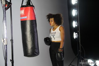 Female boxer model at video Shoot
