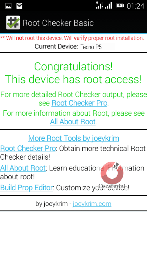 Root Access confirmation on Tecno P5