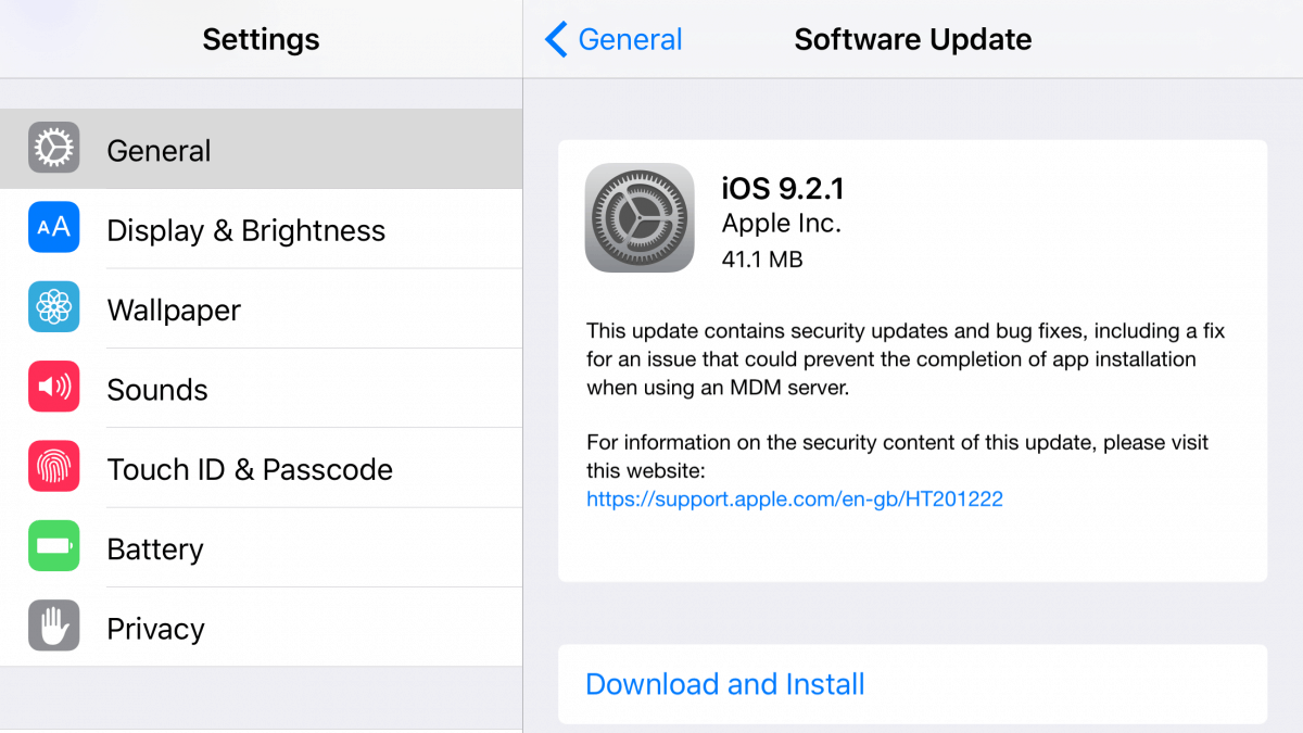 iOS 9.2.1 update