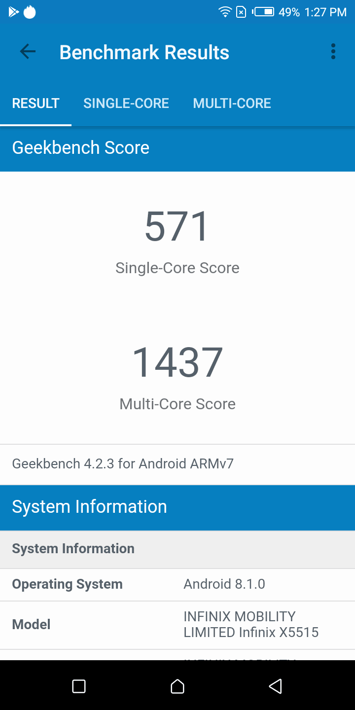 Infinix Smart 2 Geekbench Score